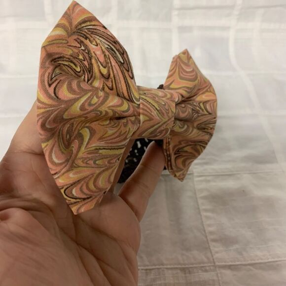 Infant Headband Brown Band Pink Gold Brown Swirls Cotton Bow Size Newborn B294 - Picture 6 of 10